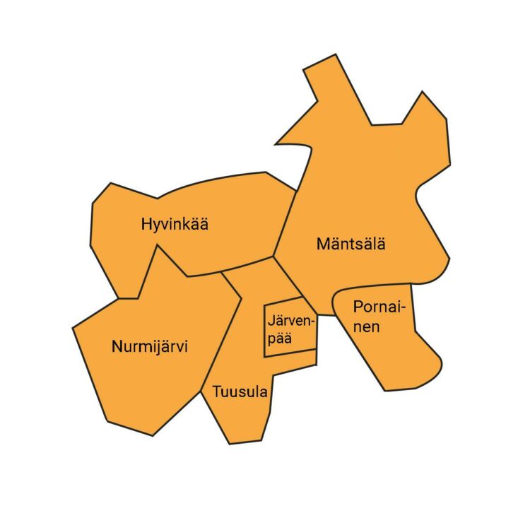 Keski-Uudenmaan hyvinvointialueen kunnat ovat Nurmijärvi, Hyvinkää, Tuusula, Järvenpää, Mäntsälä ja Pornainen.
