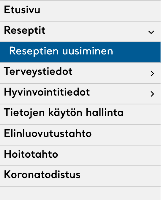 Vaihe 1. Valitse OmaKannan valikosta Reseptit ja Reseptien uusiminen.
