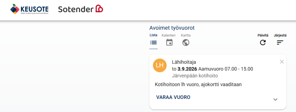 Kuva järjestelmästä ja vuoron varaamisesta